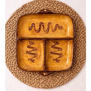 Framsbury divided serving dish Made in England vintage brown dip glazed decor